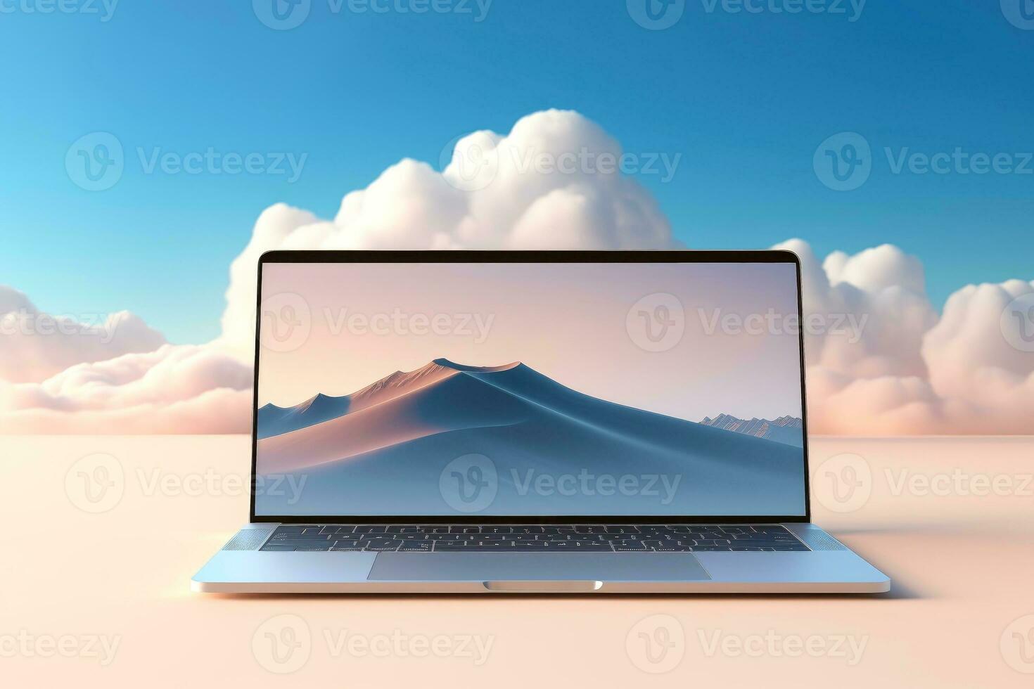 Mockup of beautiful laptop with multicolor background, Generative AI illustration photo