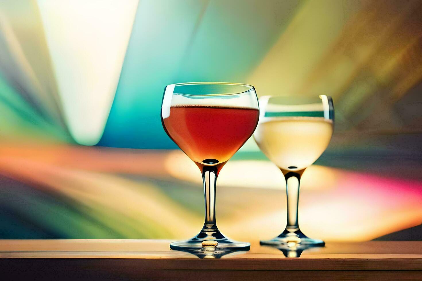 two glasses of wine on a table with blurred background. AI-Generated photo