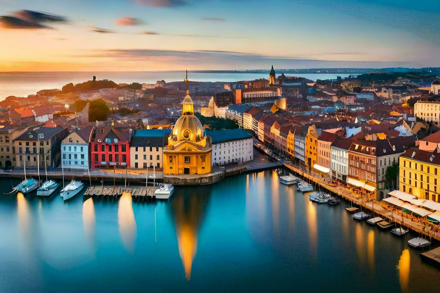 el ciudad de León, Francia a puesta de sol. generado por ai foto