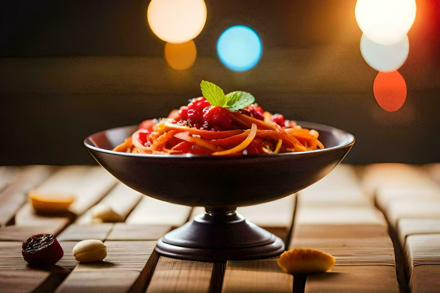 a bowl of pasta with cherry tomatoes and basil. AI-Generated photo