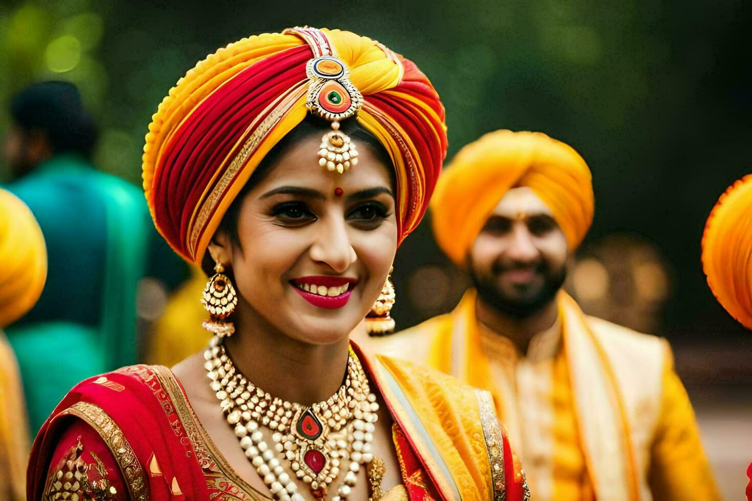 un novia en tradicional indio atuendo. generado por ai foto