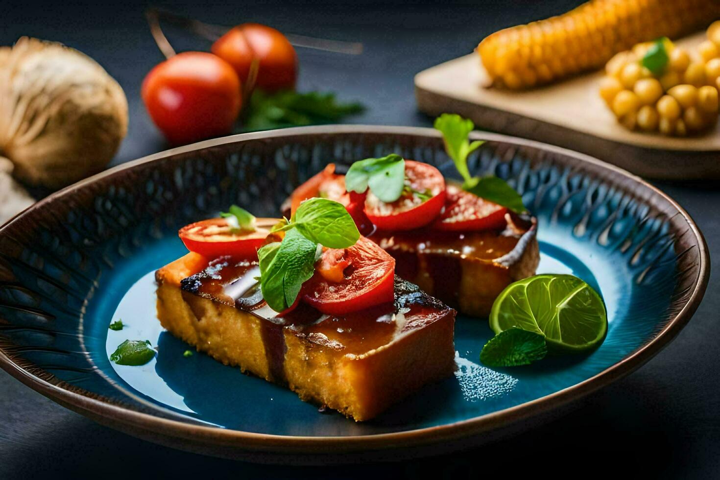 the food is served on a plate with a knife and a fork. AI-Generated photo