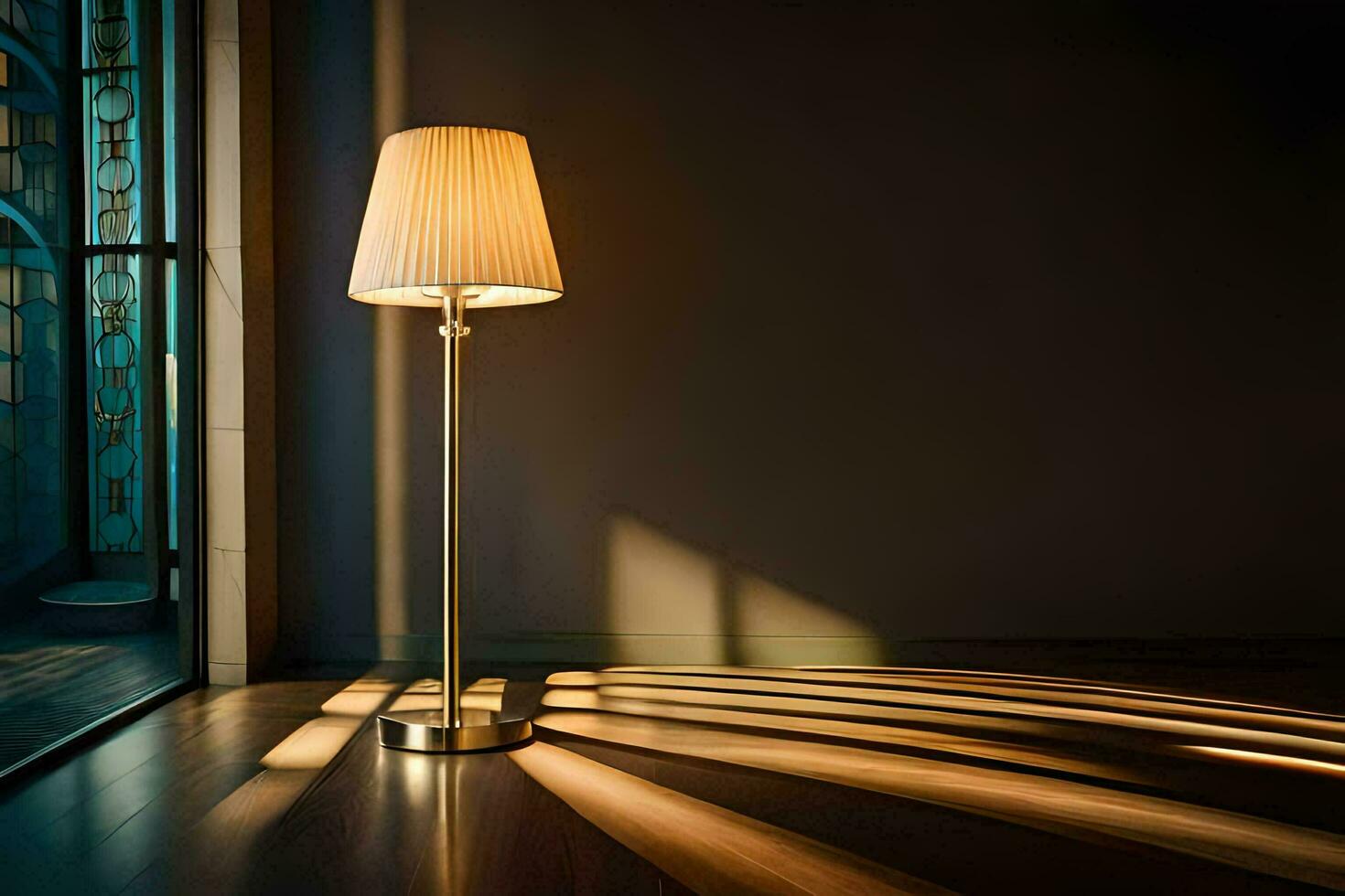 un lámpara en un habitación con un ventana. generado por ai foto