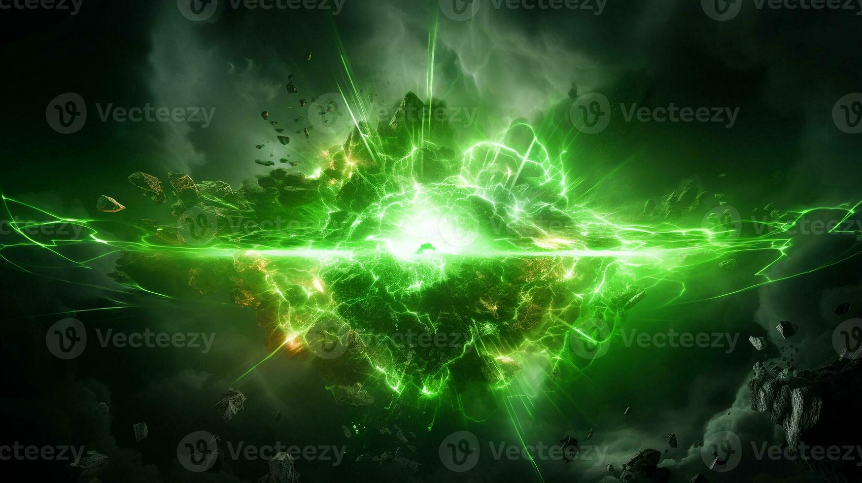 Explosion with green lighting. Generative AI photo