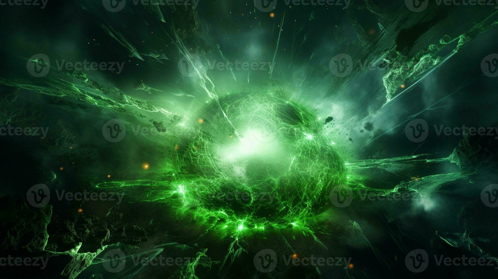 Explosion with green lighting. Generative AI photo