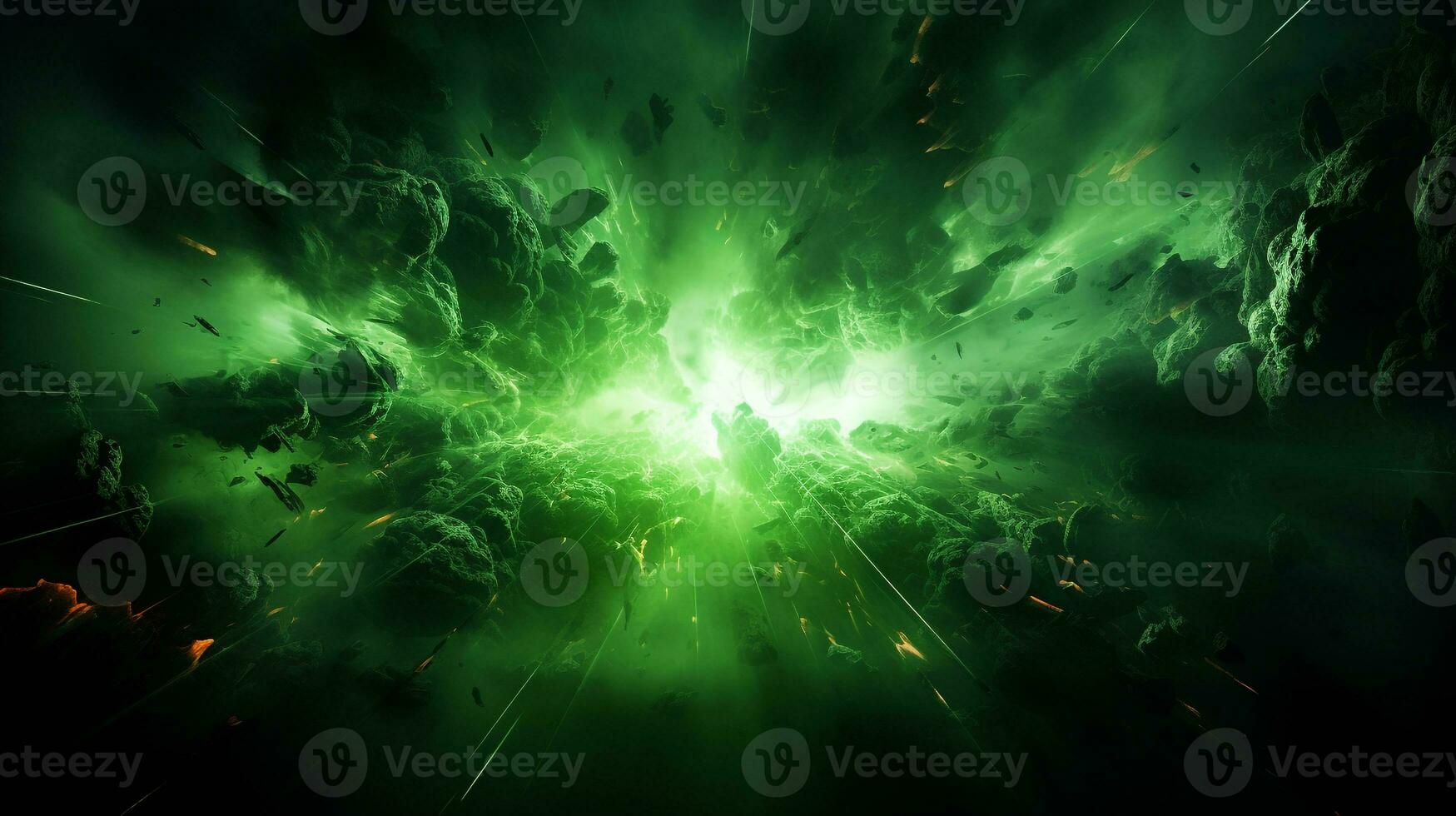Explosion with green lighting. Generative AI photo