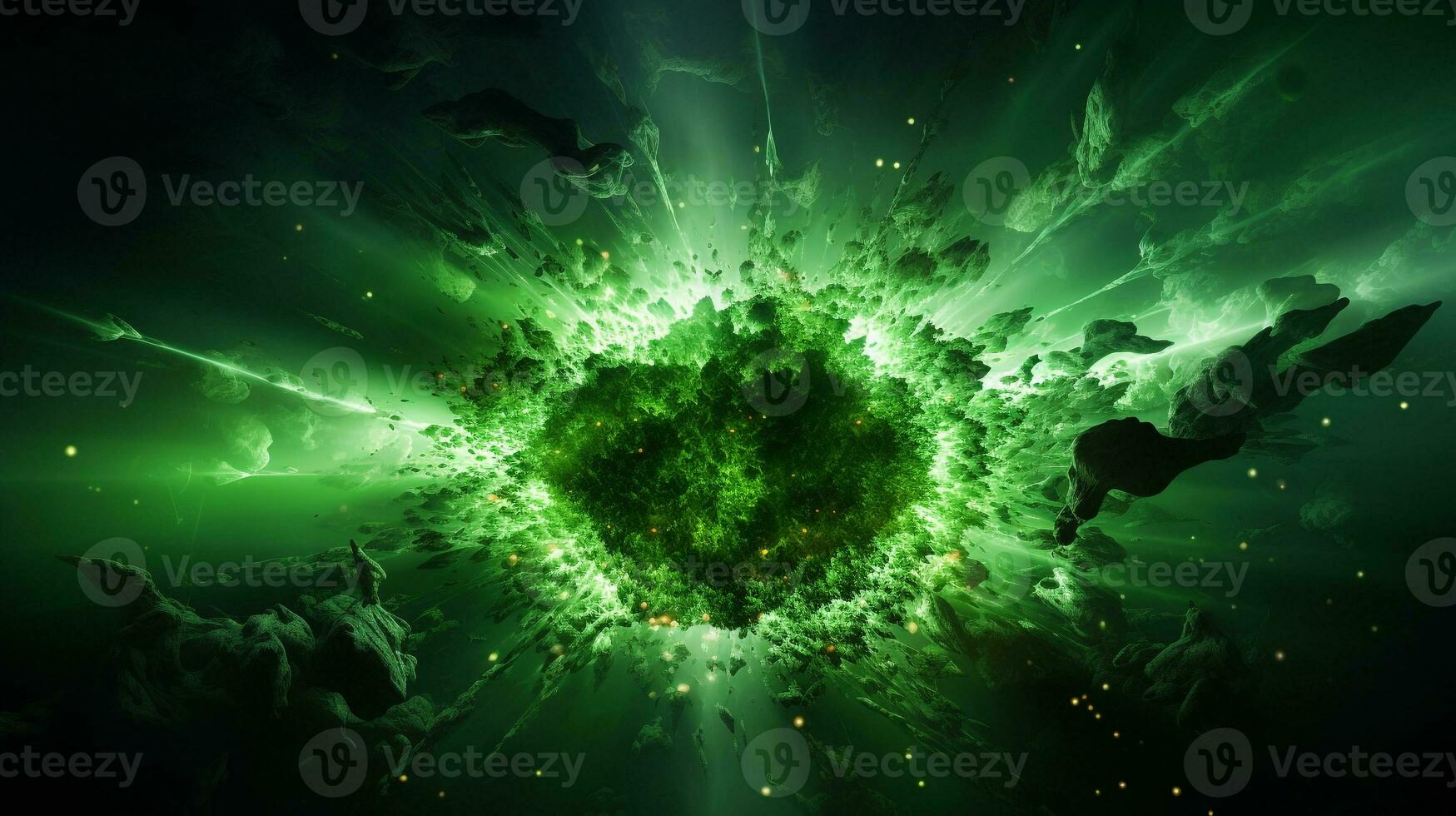 Explosion with green lighting. Generative AI photo