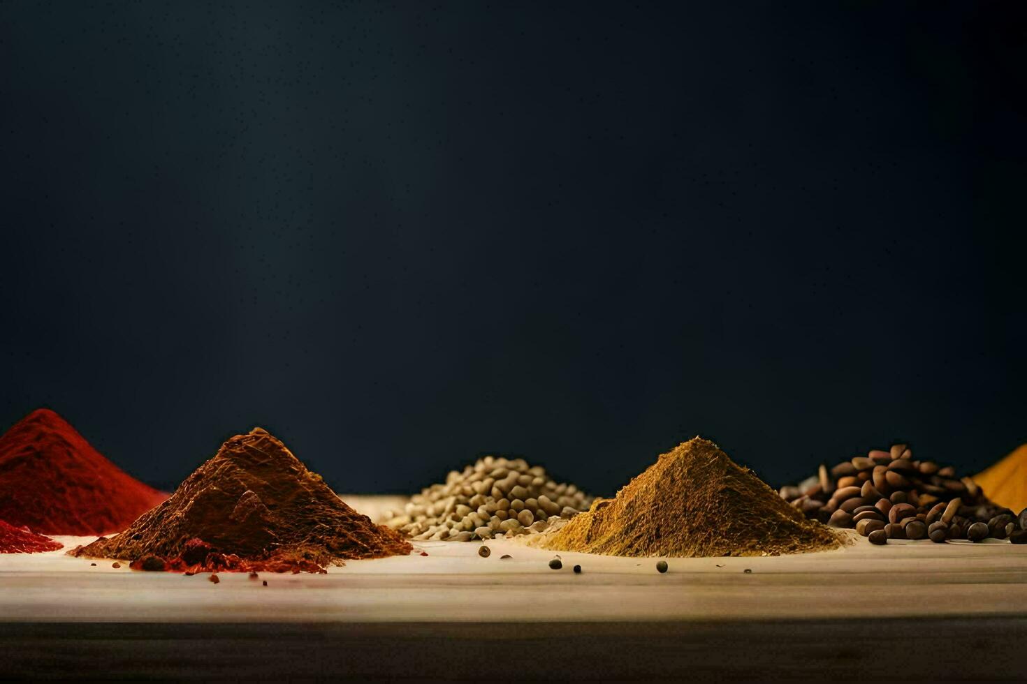 various spices and spices on a wooden table. AI-Generated photo
