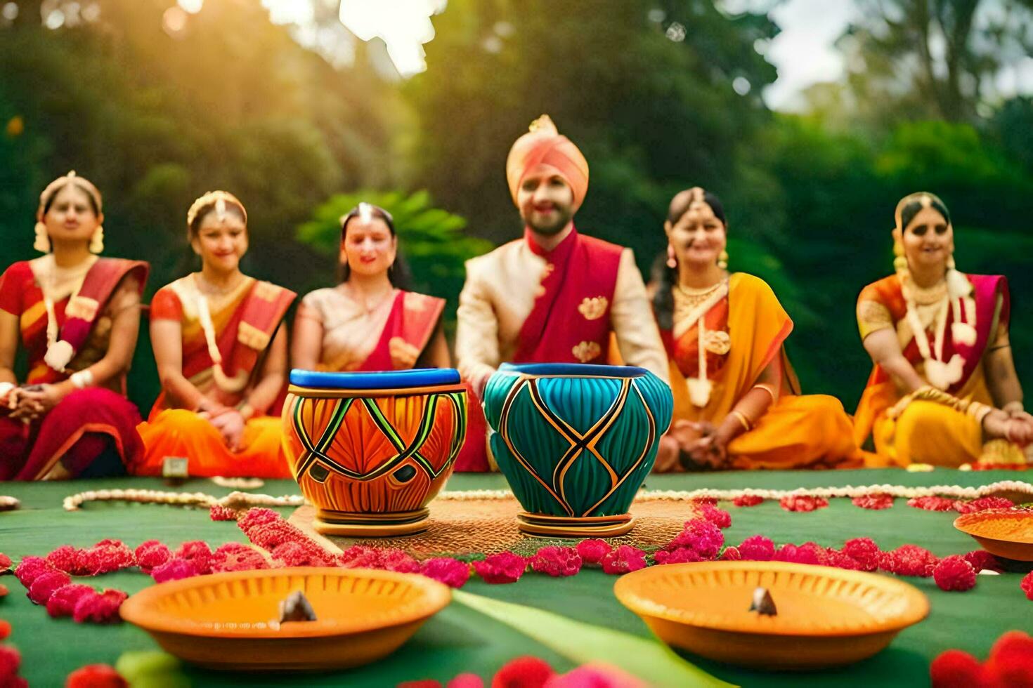 indio Boda ceremonia con novia y novio. generado por ai foto