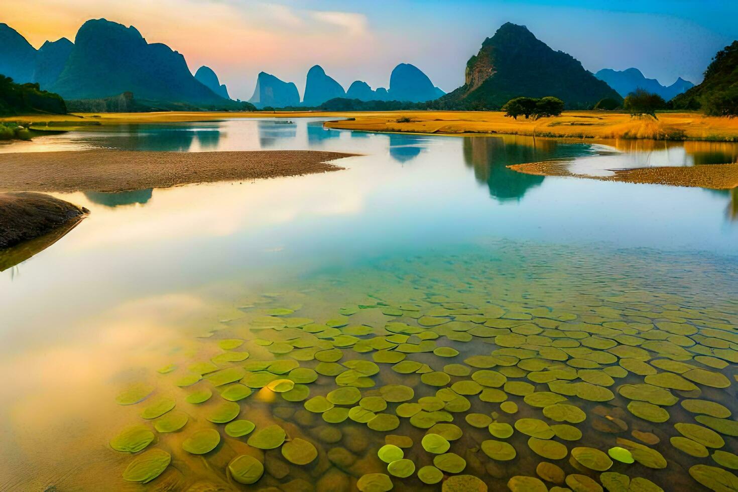 the li river in china. AI-Generated photo