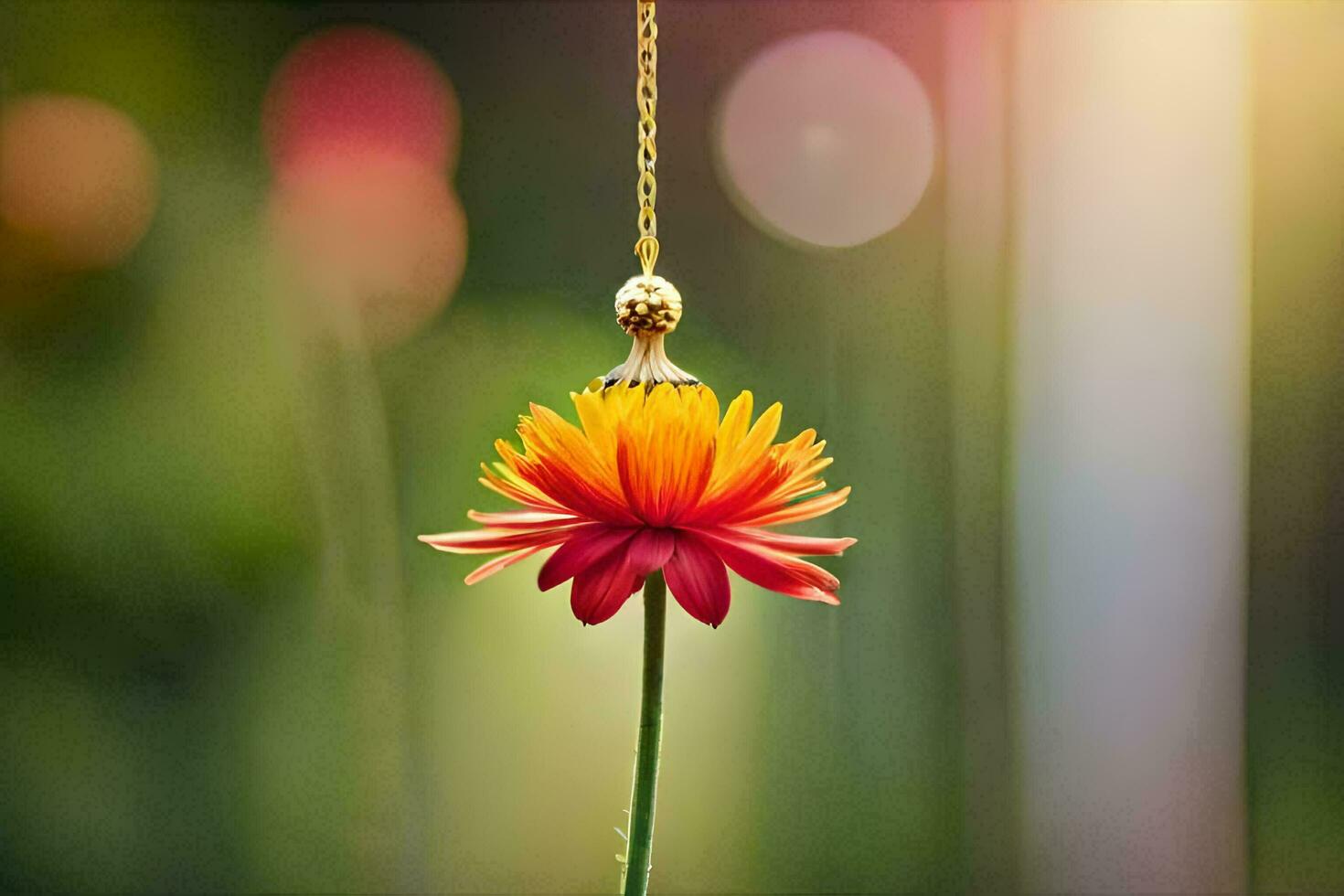 a yellow flower with a gold chain hanging from it. AI-Generated photo