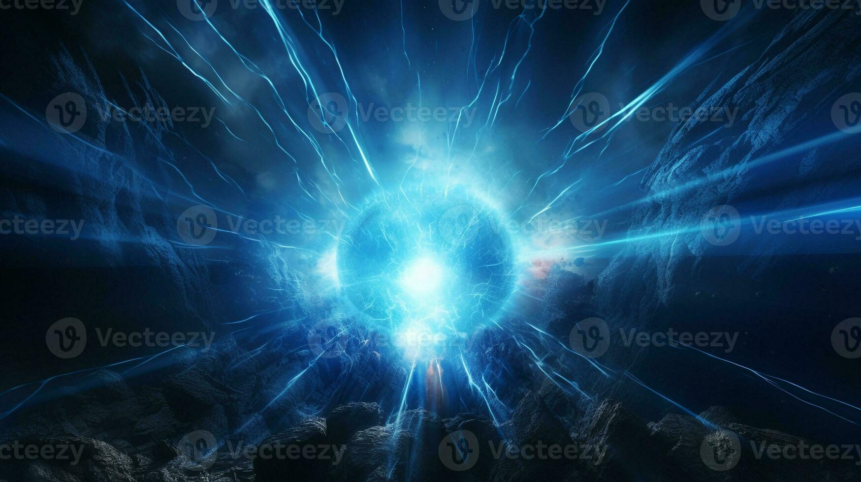 Explosion with blue lighting. Generative AI photo