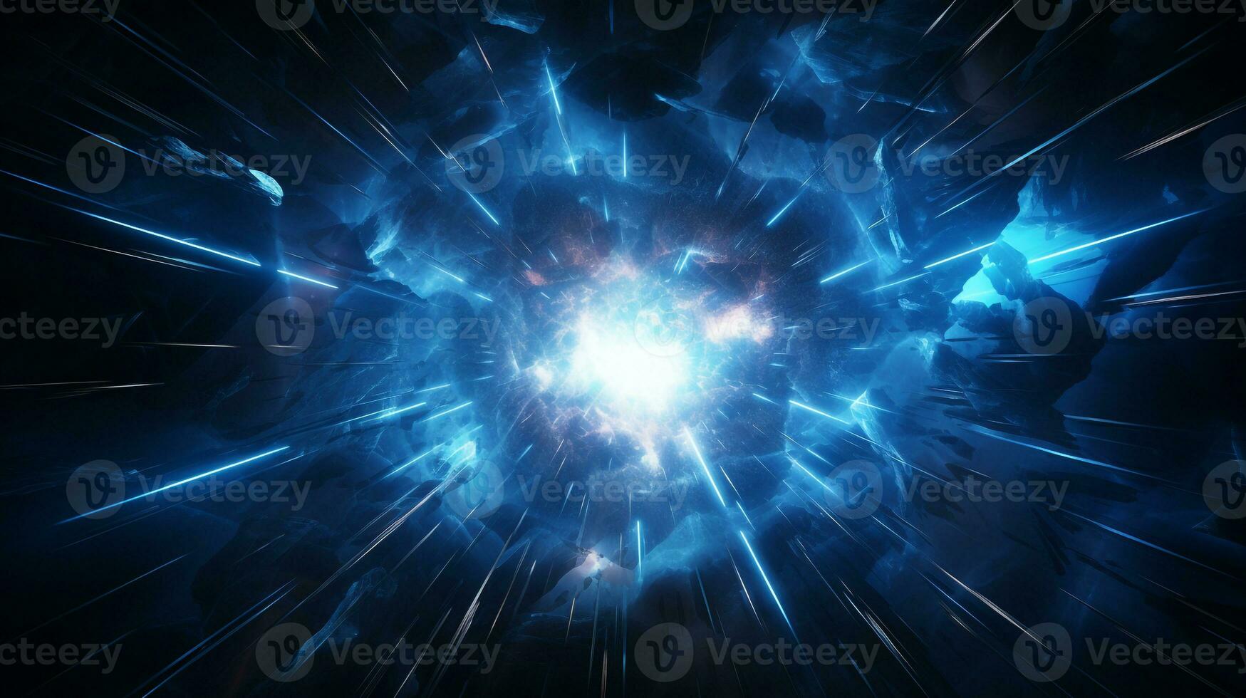 Explosion with blue lighting. Generative AI photo