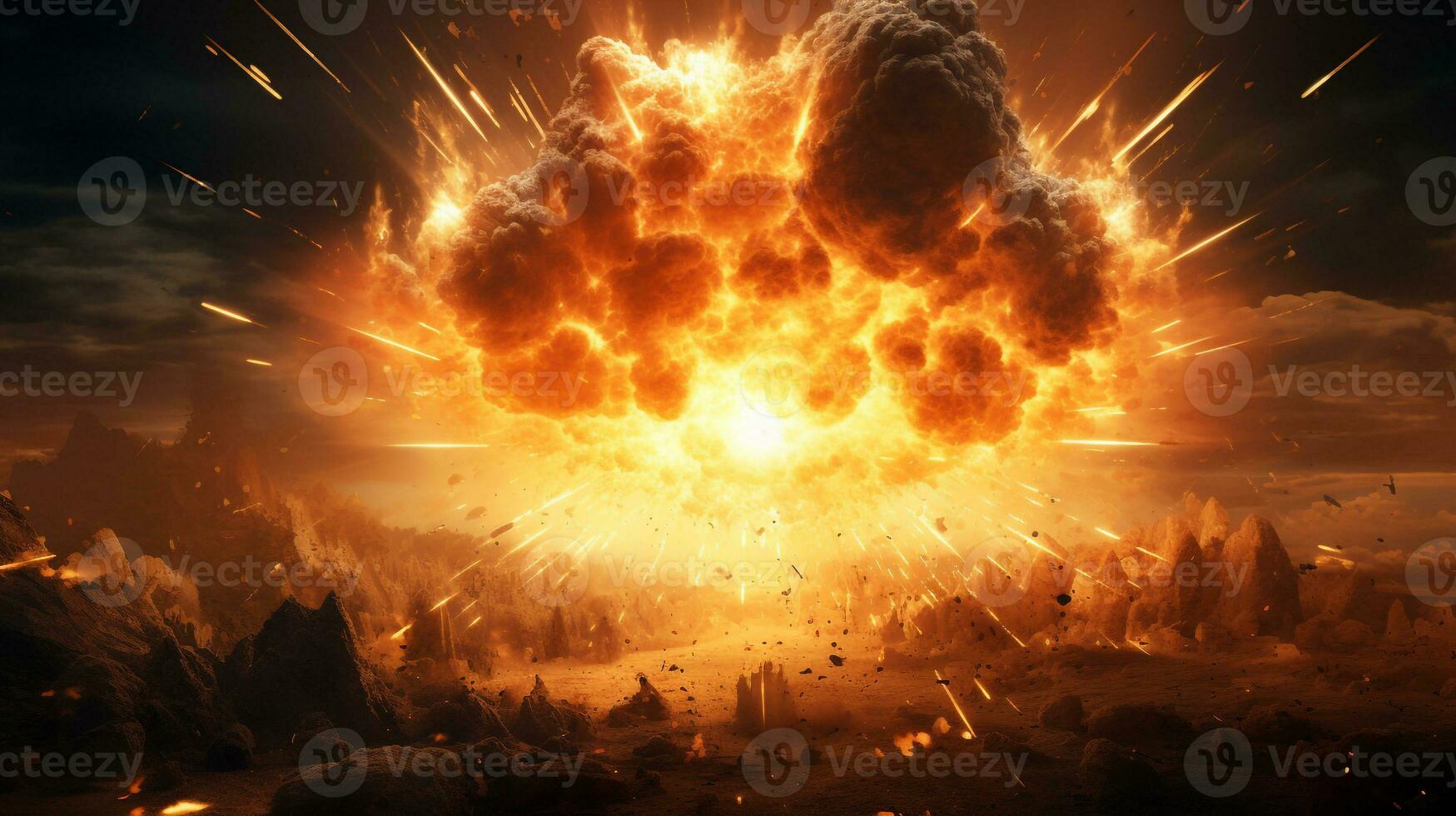 Explosion with fire. Generative AI photo