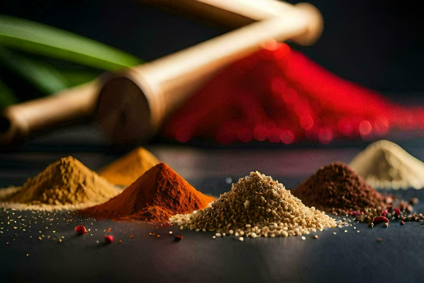 various spices and spices on a black background. AI-Generated photo