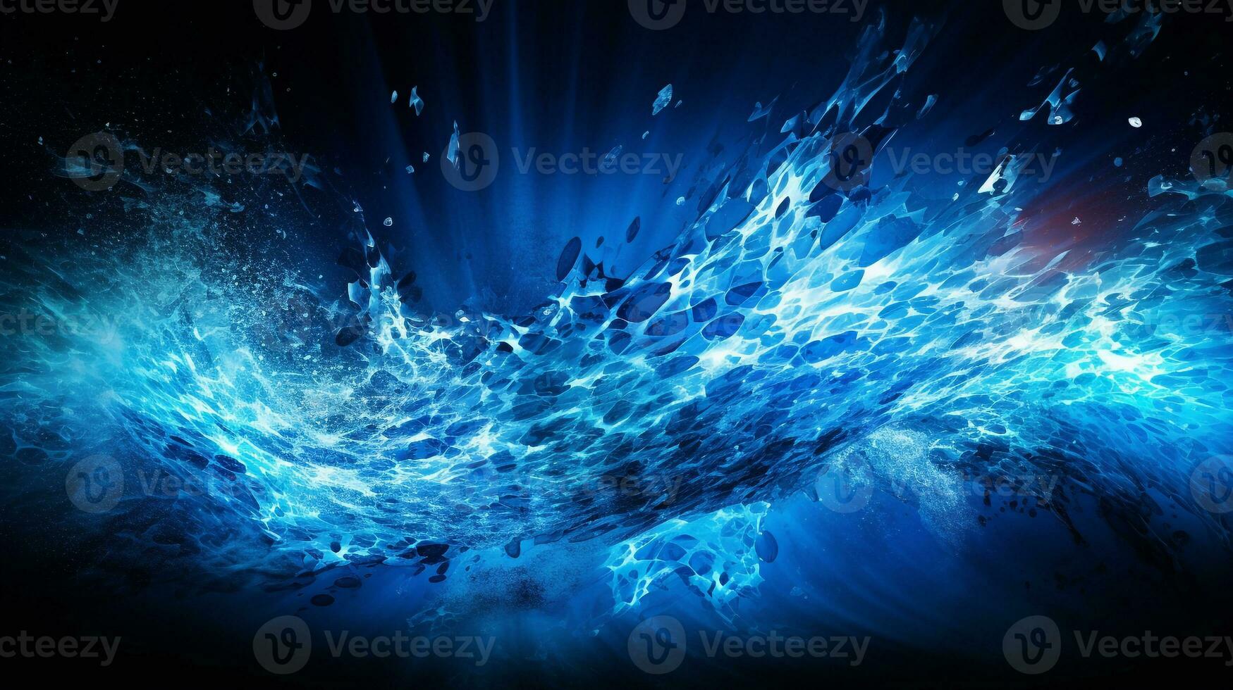 Explosion with cool blue wave pattern with blue and black neon light. Generative AI photo