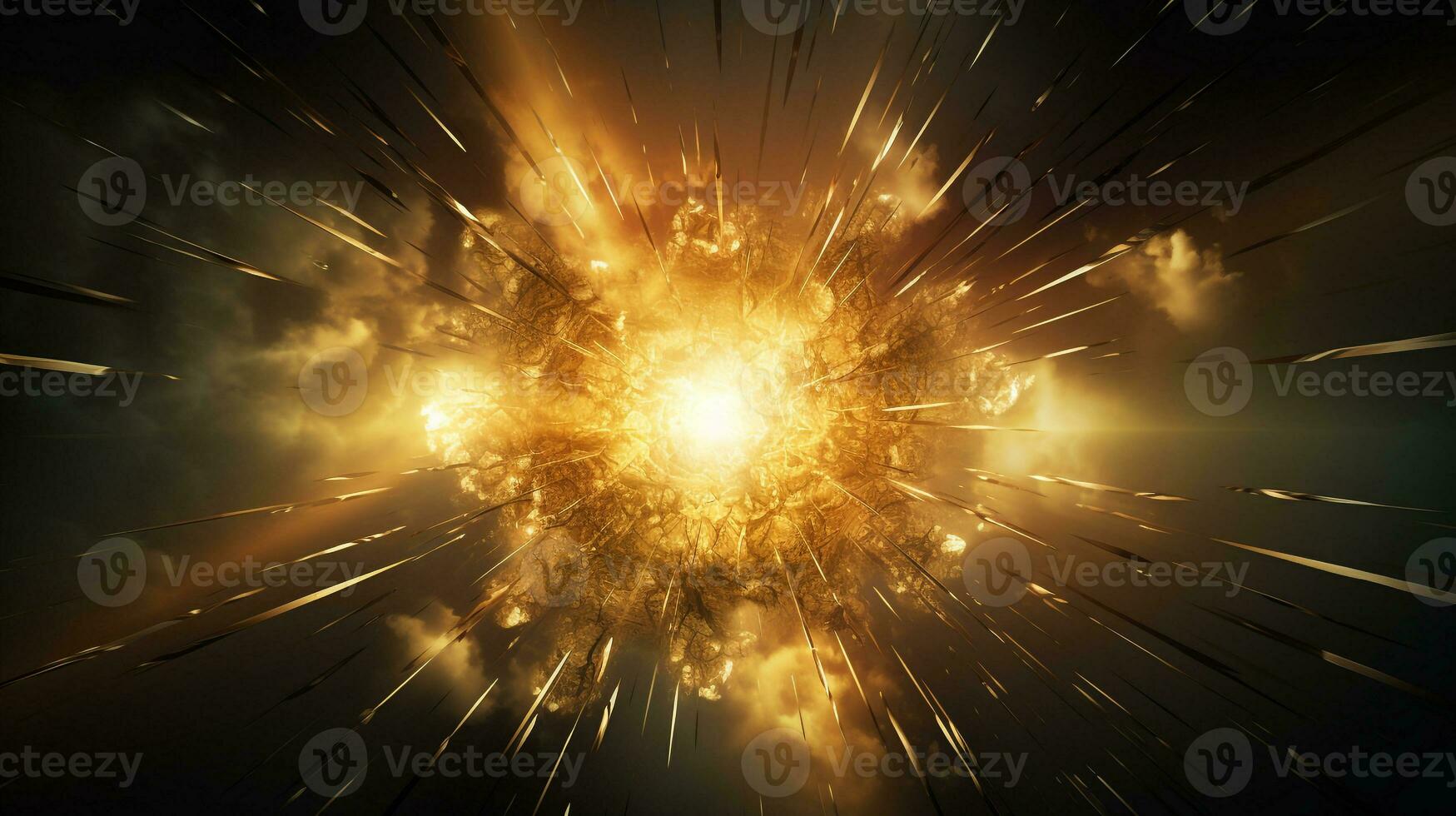 Explosion with golden lighting. Generative AI photo