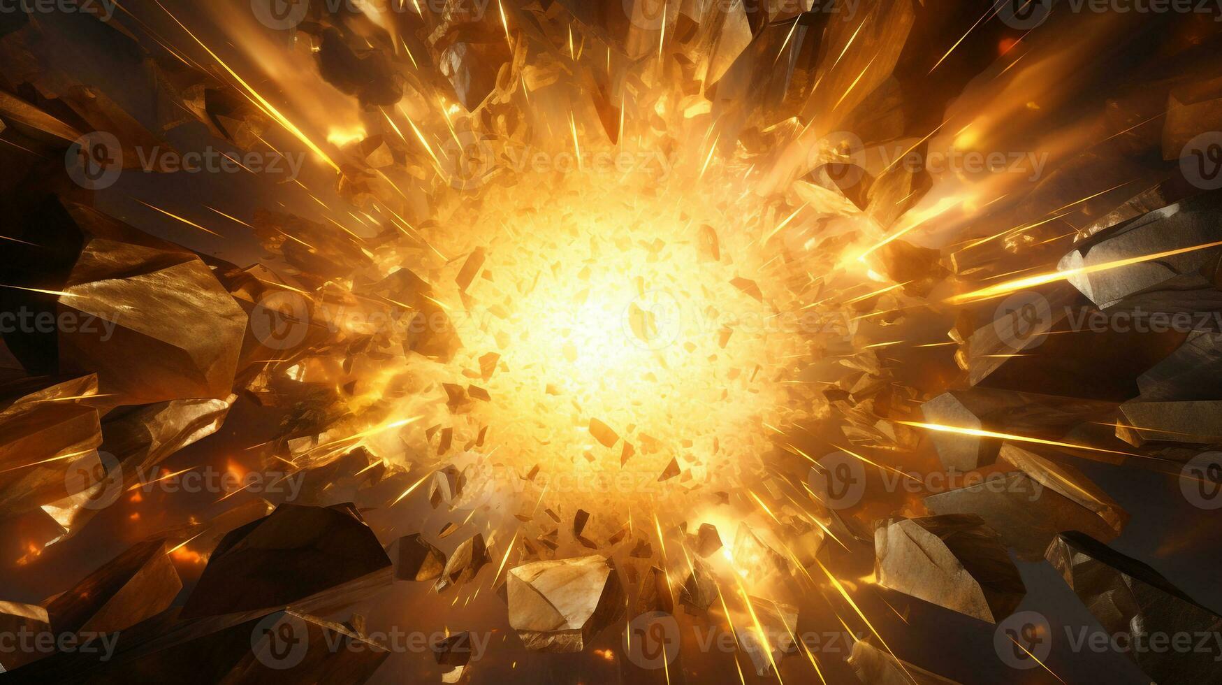 Explosion with golden lighting. Generative AI photo