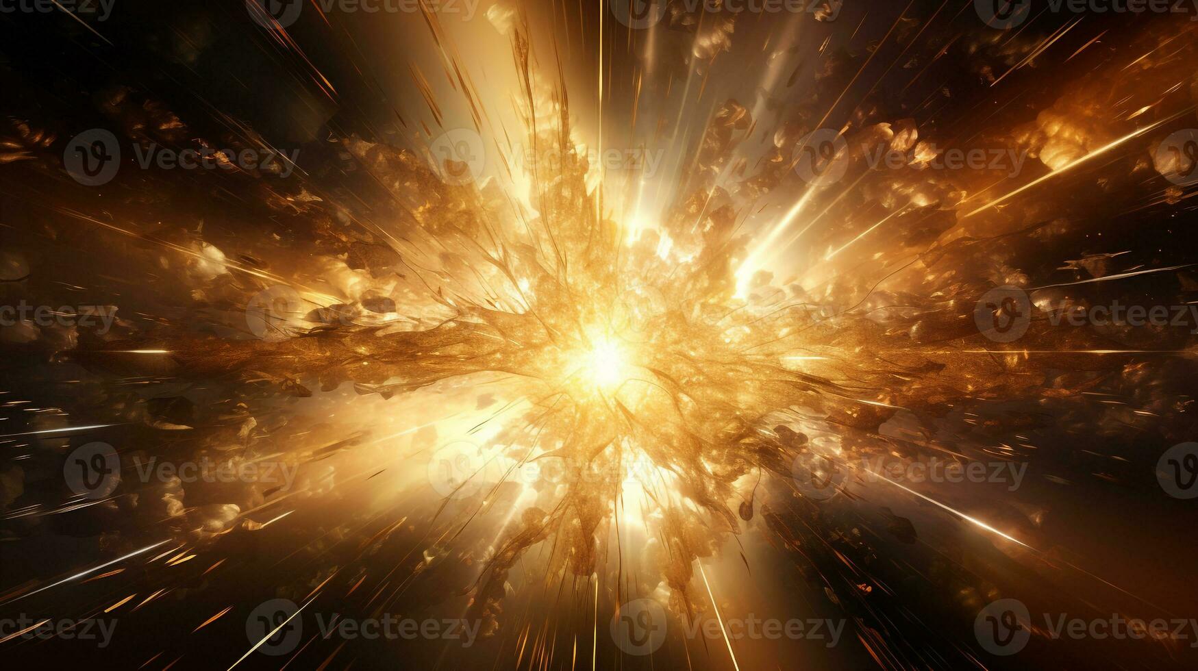 Explosion with golden lighting. Generative AI photo
