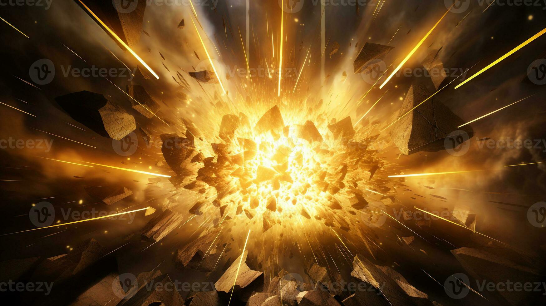 Explosion with golden lighting. Generative AI photo