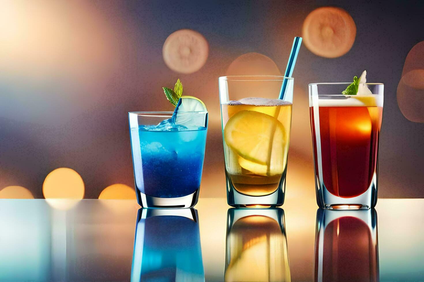 three different types of alcoholic drinks on a table. AI-Generated photo