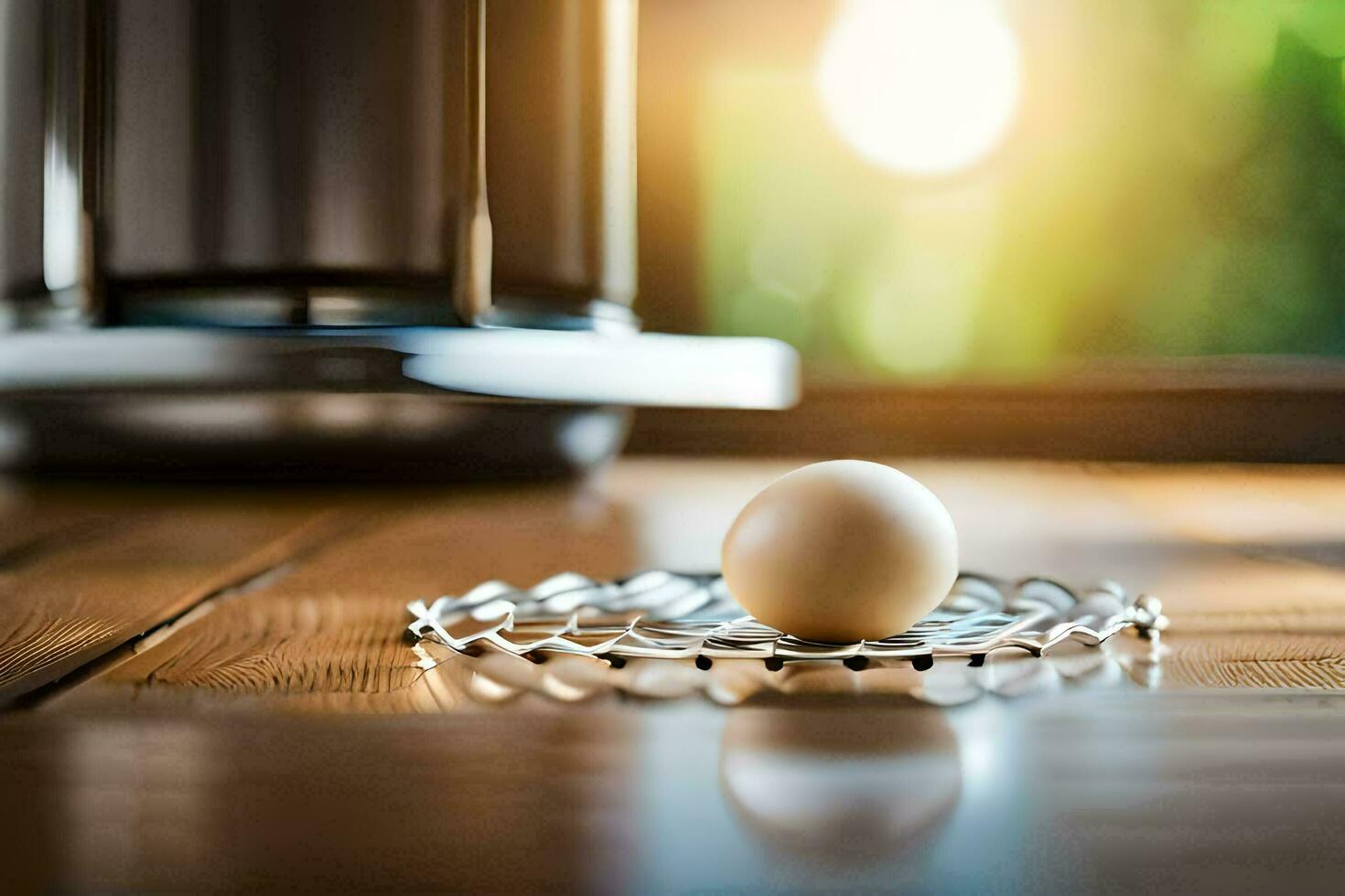 egg on a wire rack in front of a coffee maker. AI-Generated photo