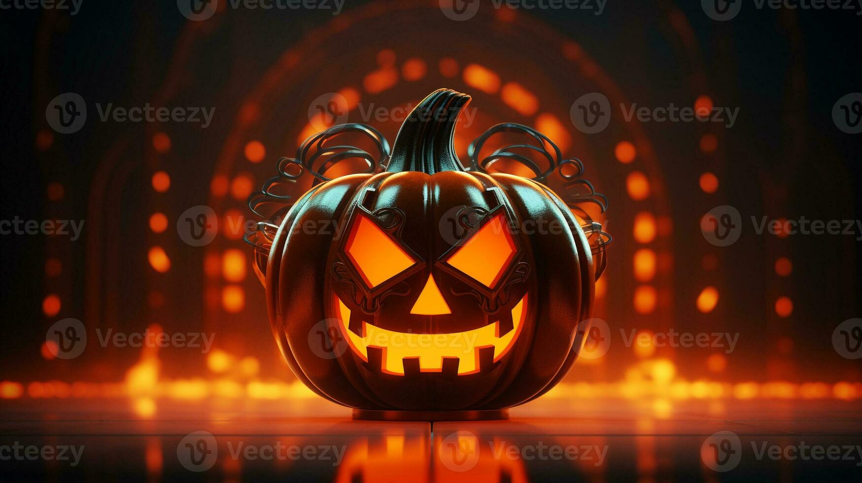 Pumpkin lantern with futuristic neon light. Generative AI photo