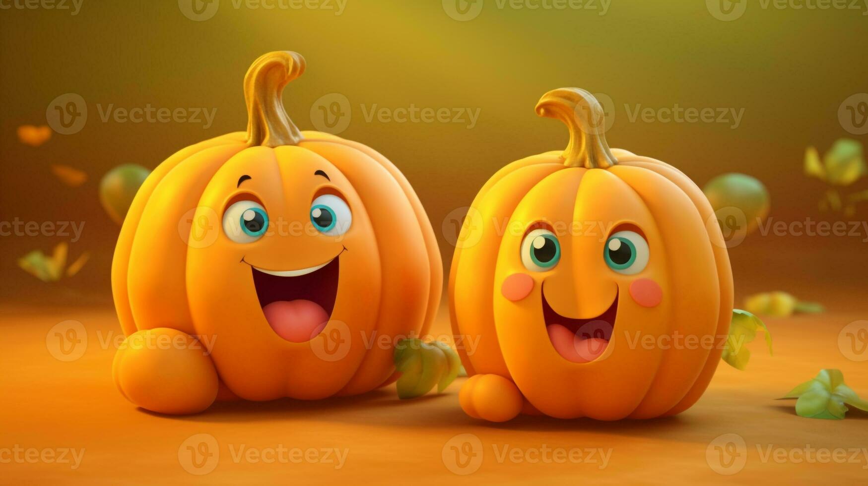 3D pumpkins with cute expression. Generative AI photo