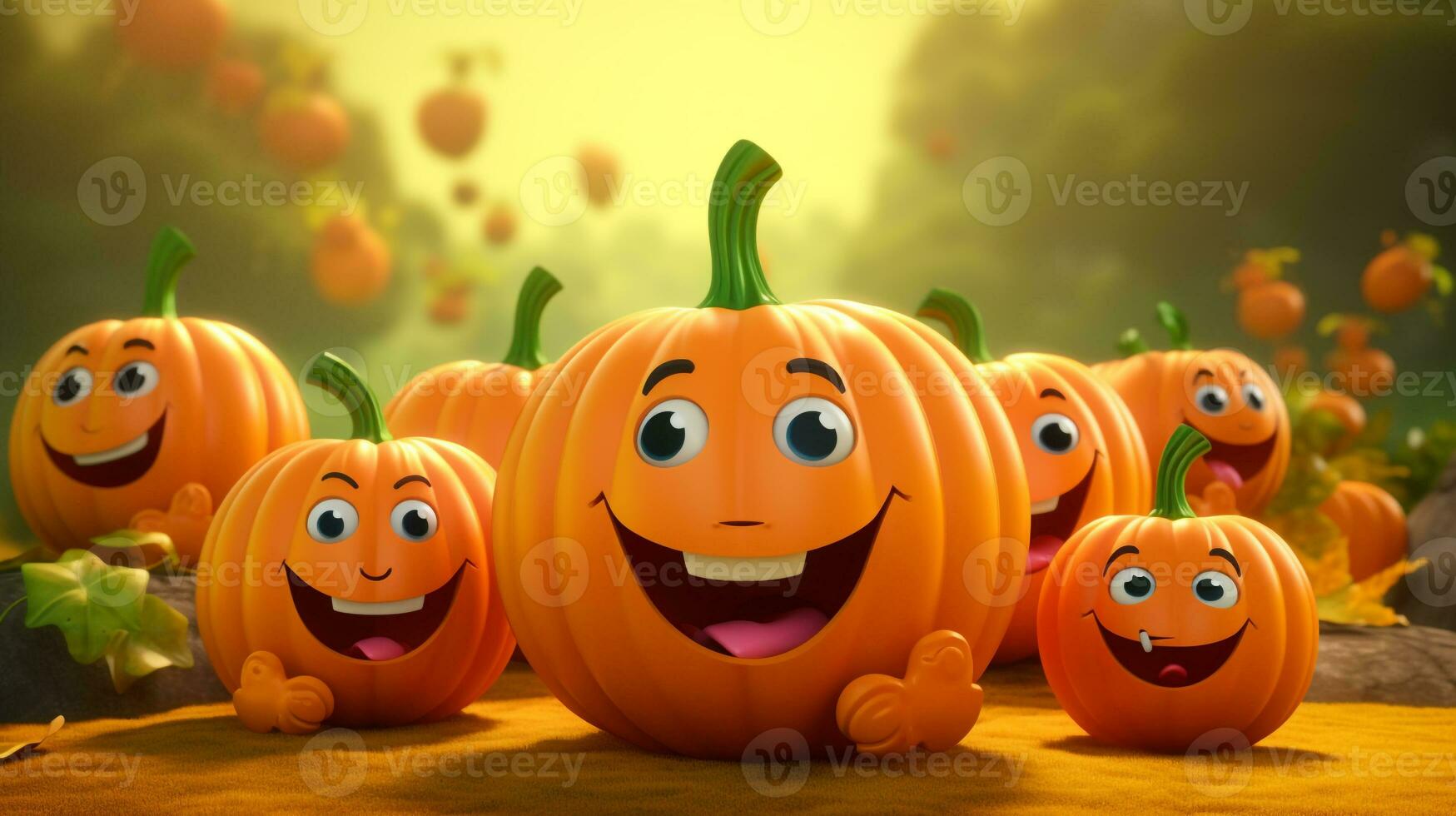 3D pumpkins with cute expression. Generative AI photo