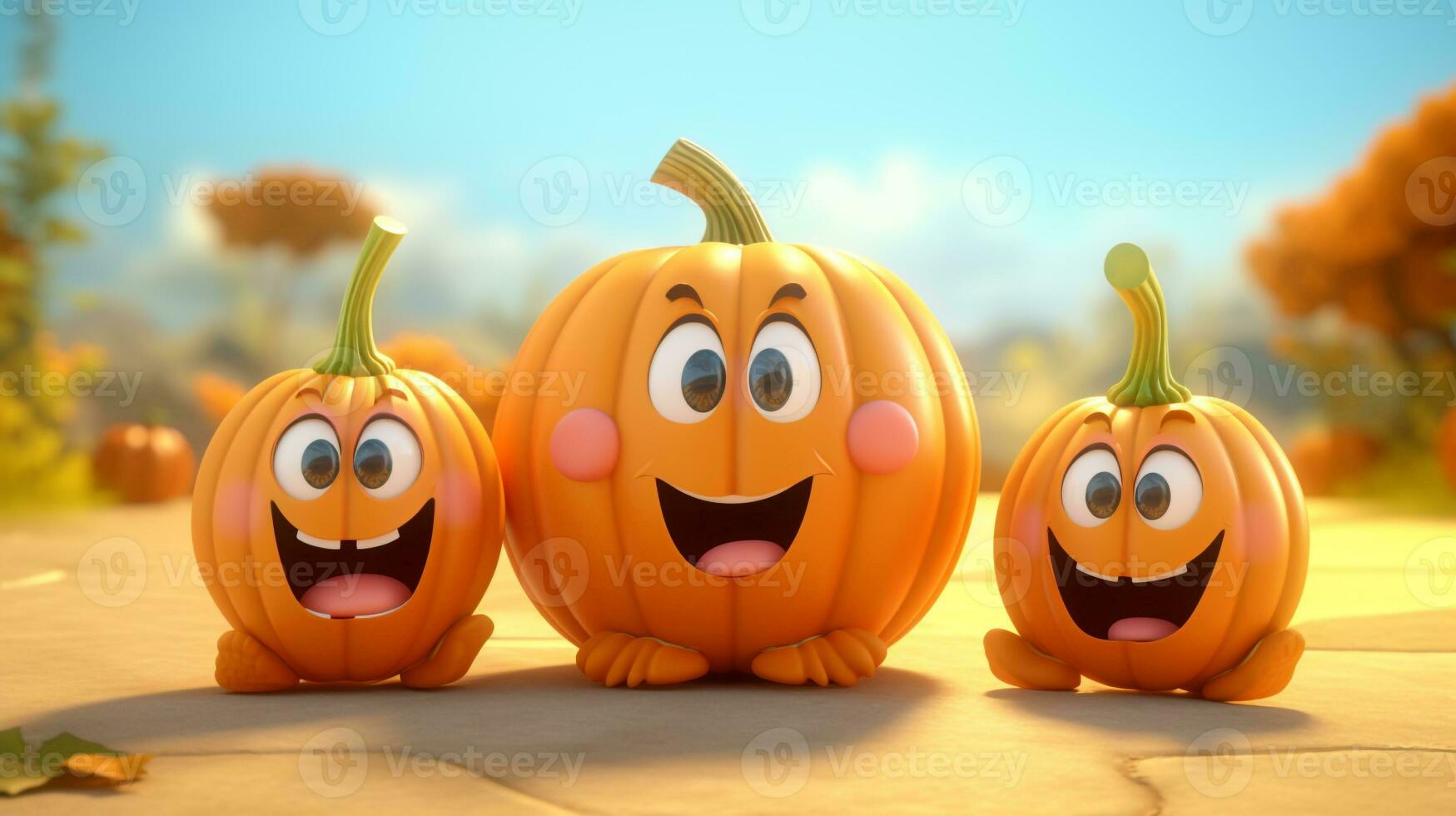 3D pumpkins with cute expression. Generative AI photo