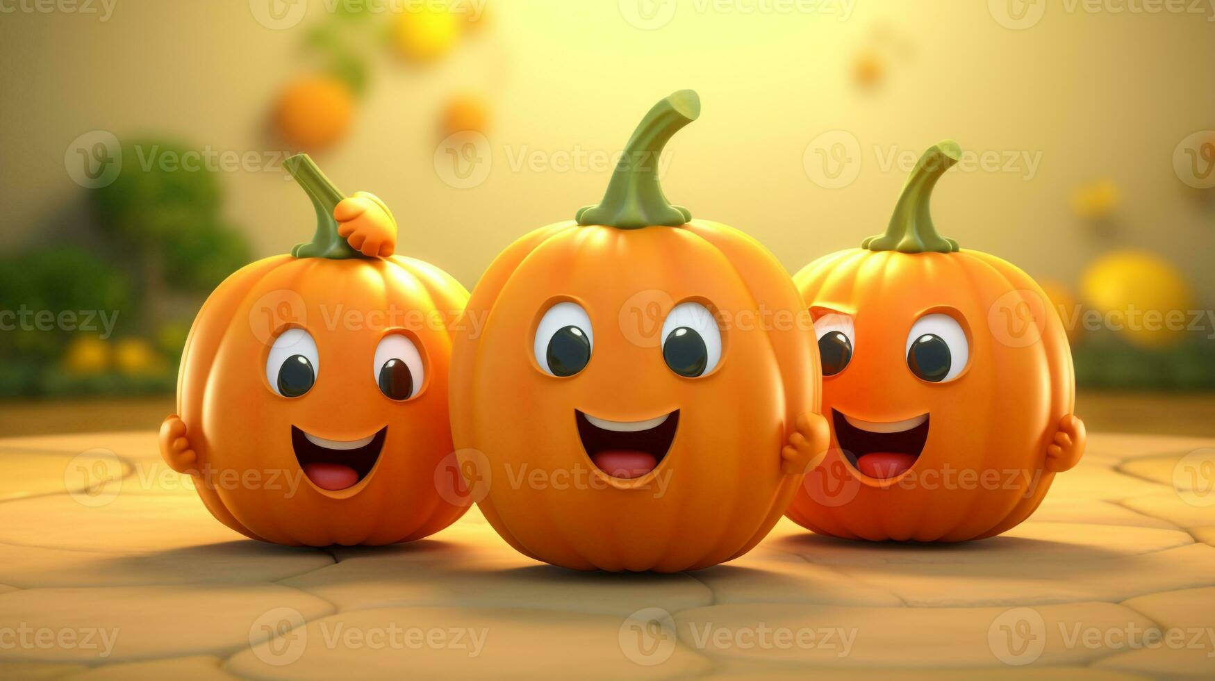 3D pumpkins with cute expression. Generative AI photo