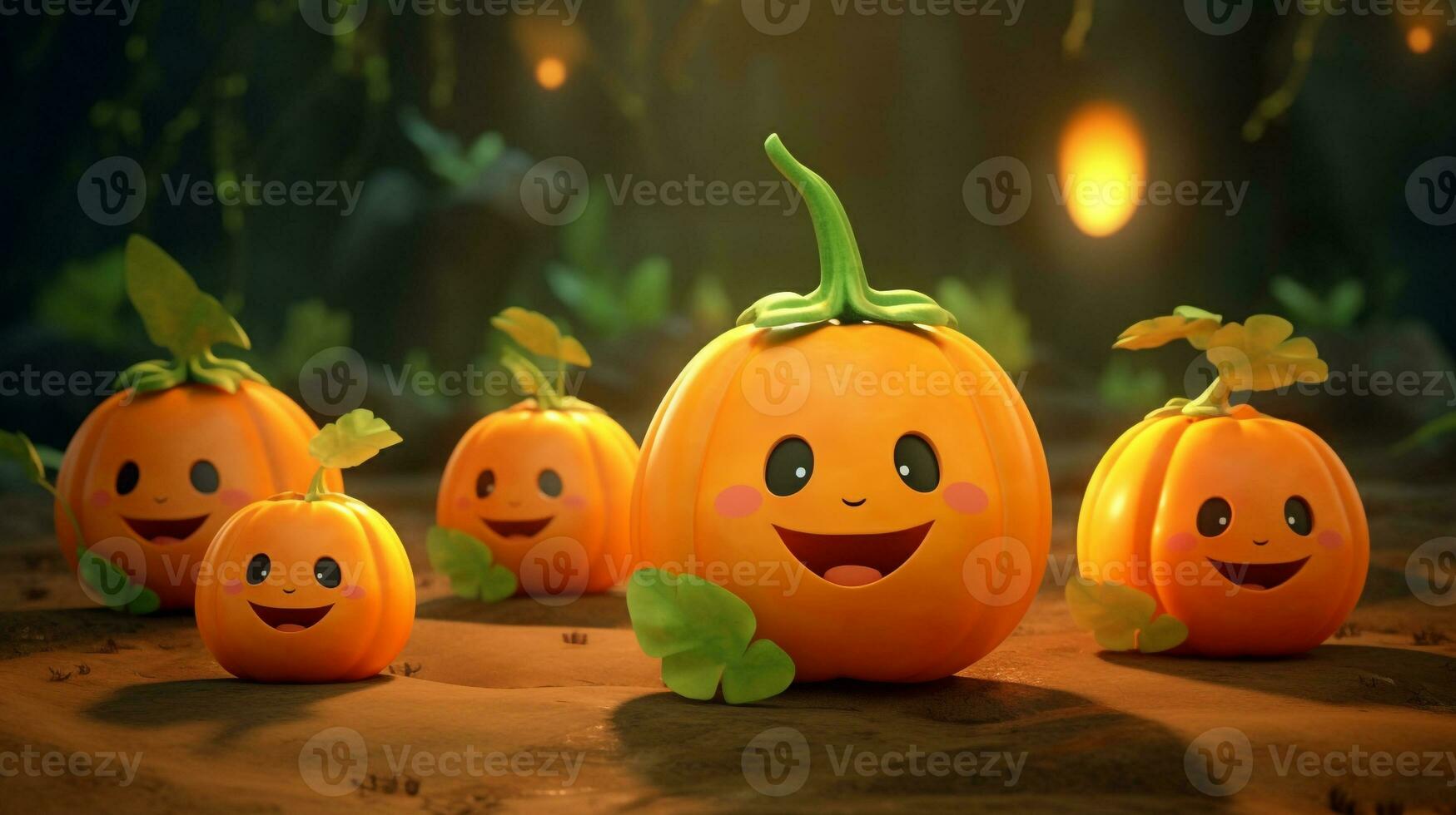 3D pumpkins with cute expression. Generative AI photo