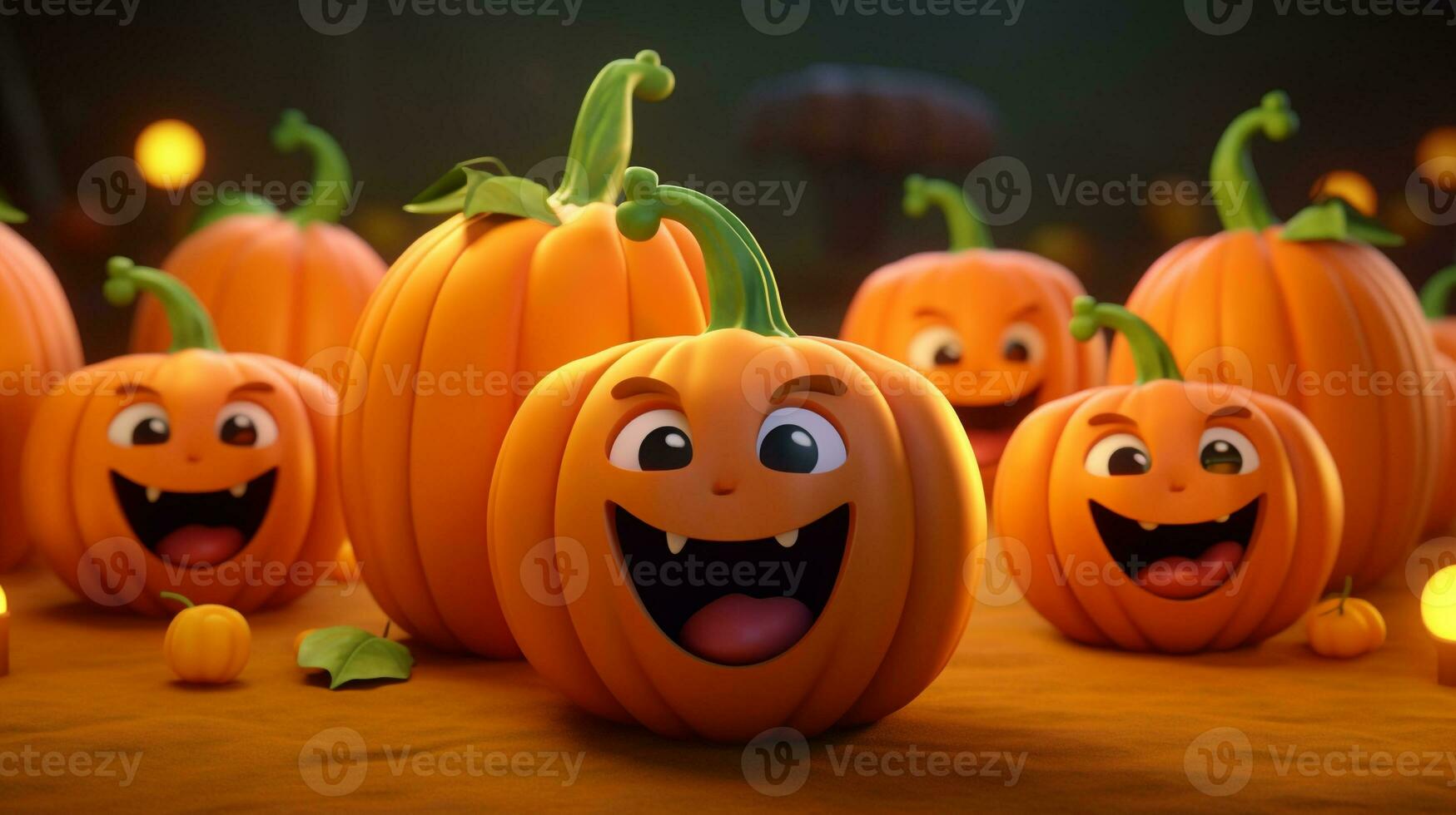 3D pumpkins with cute expression. Generative AI photo