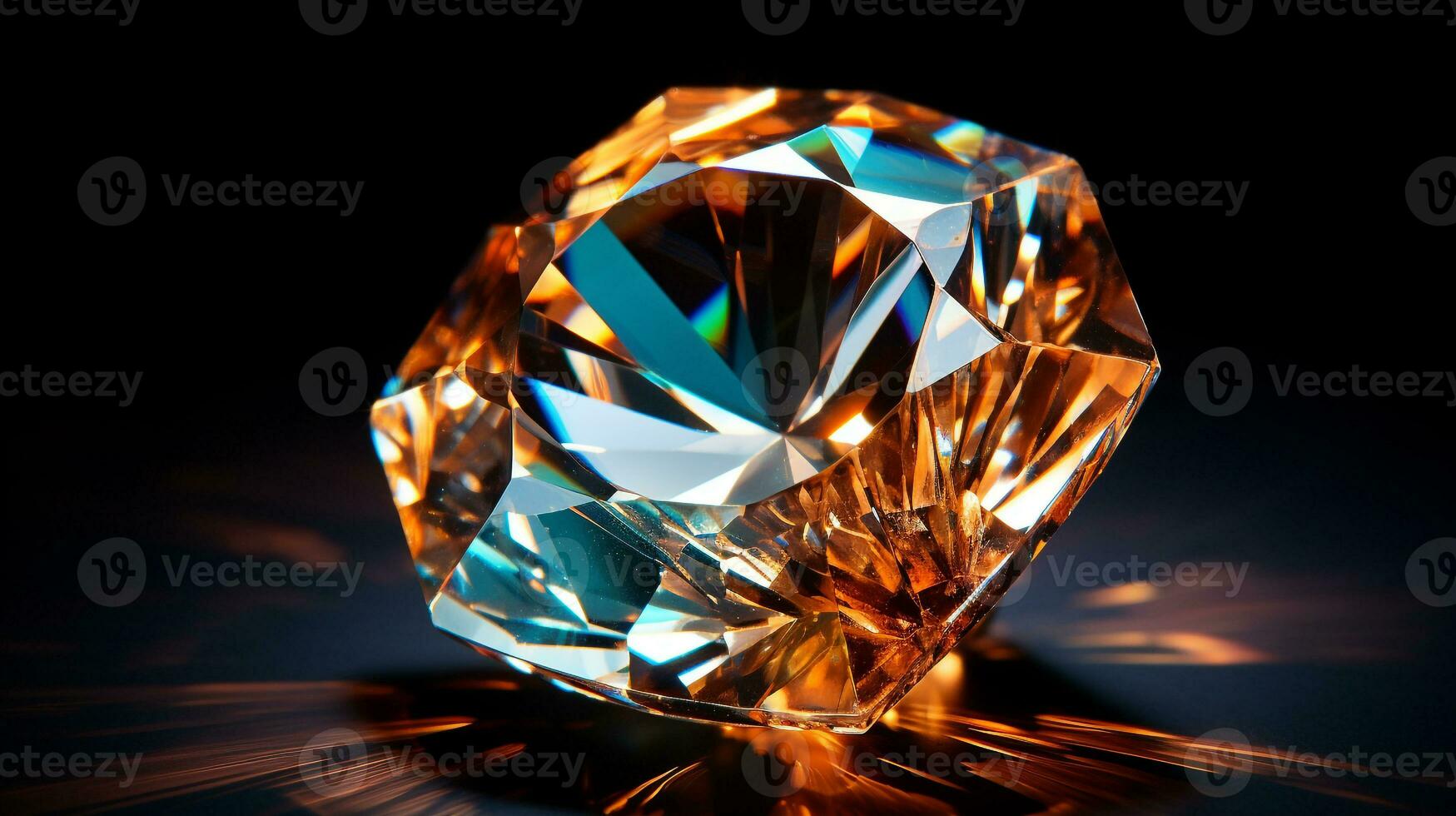 Photograph a mesmerizing close-up of a sparkling Topaz held against a velvety black background. Generative AI photo