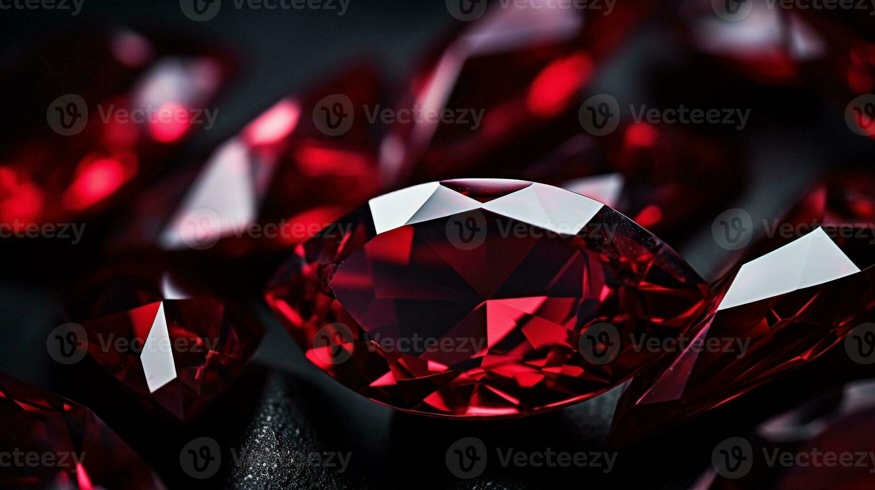 Photograph a mesmerizing close-up of a sparkling Ruby held against a velvety black background. Generative AI photo