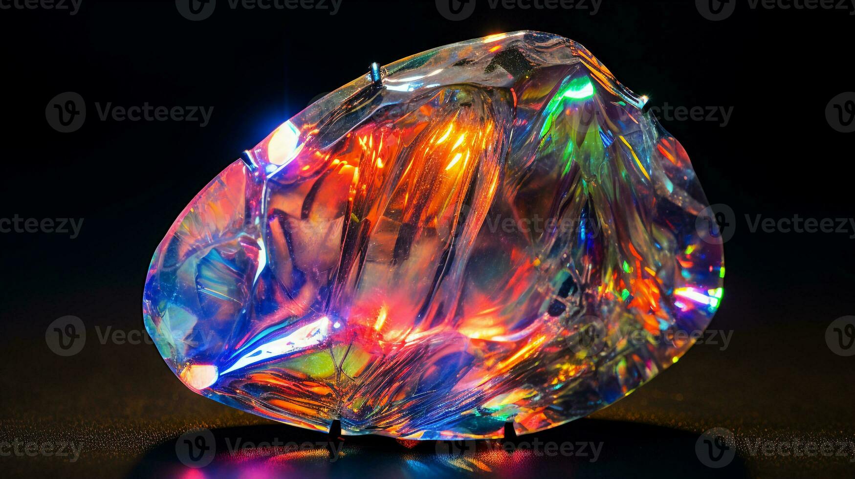 Photograph a mesmerizing close-up of a sparkling Opal held against a velvety black background. Generative AI photo