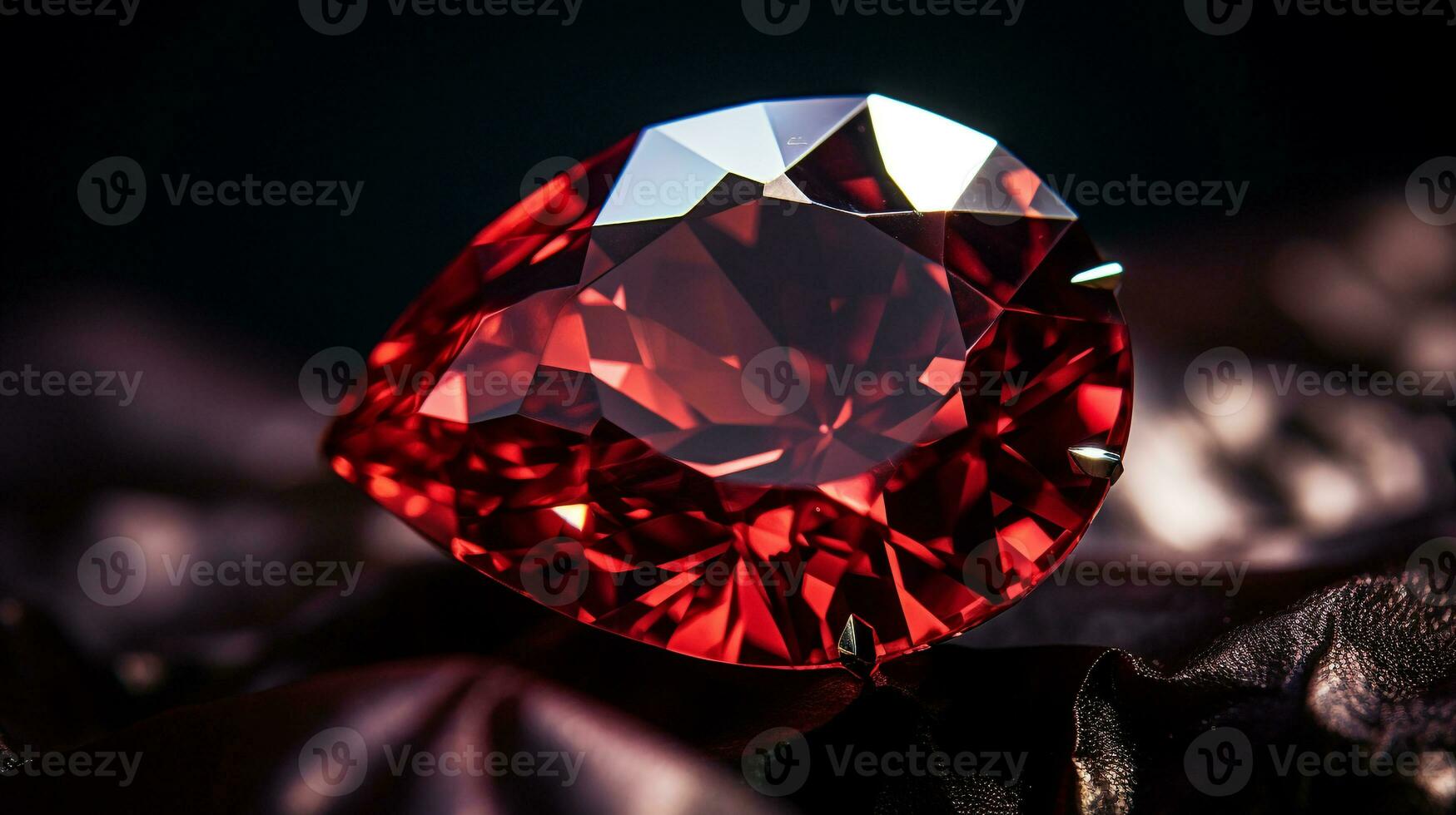 Photograph a mesmerizing close-up of a sparkling Garnet held against a velvety black background. Generative AI photo