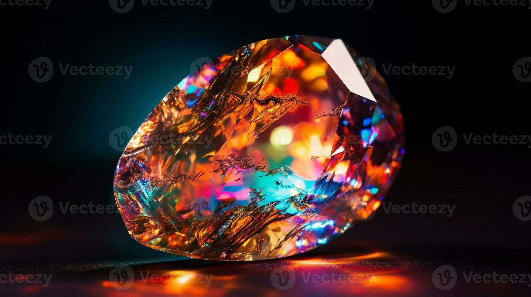 Photograph a mesmerizing close-up of a sparkling Opal held against a velvety black background. Generative AI photo