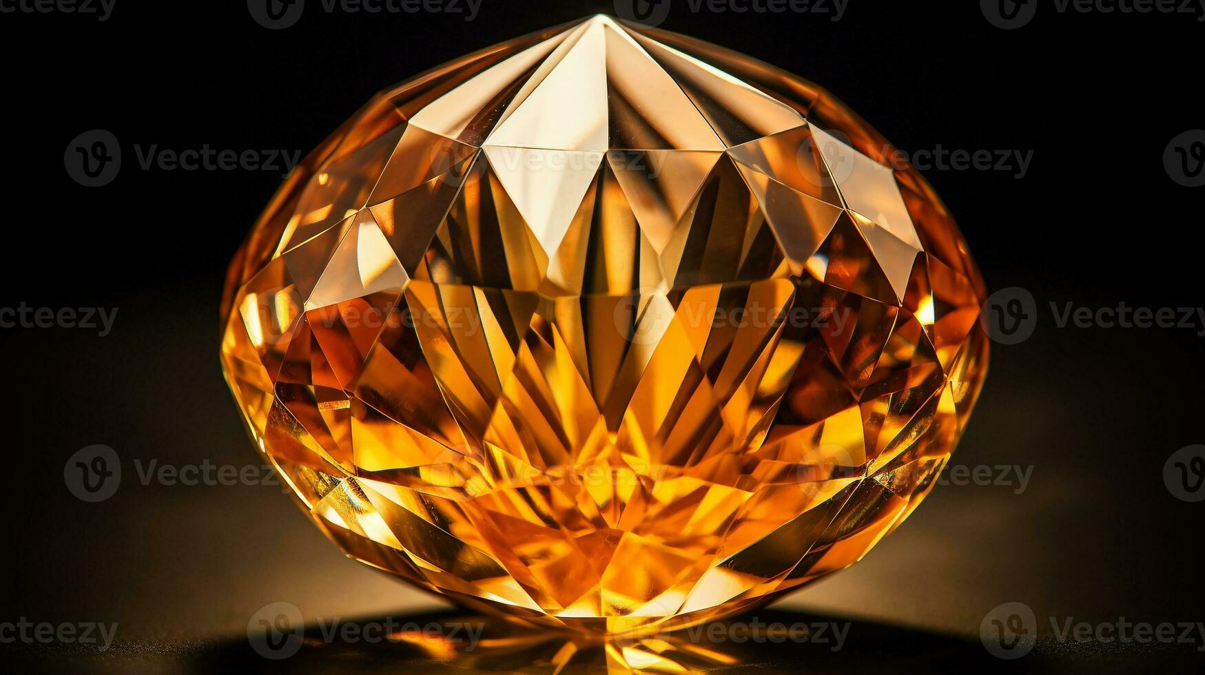Photograph a mesmerizing close-up of a sparkling Citrine held against a velvety black background. Generative AI photo