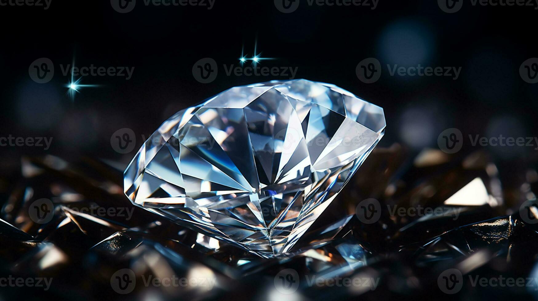 Photograph a mesmerizing close-up of a sparkling Diamond held against a velvety black background. Generative AI photo