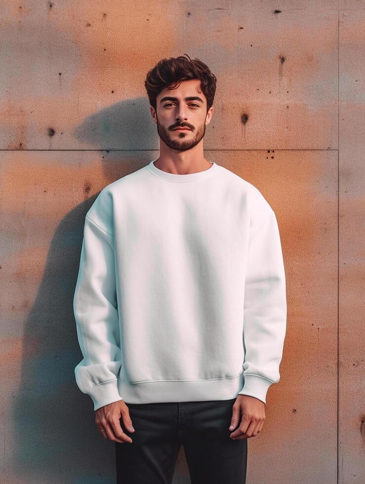 Men white t-shirt for mockup design photo