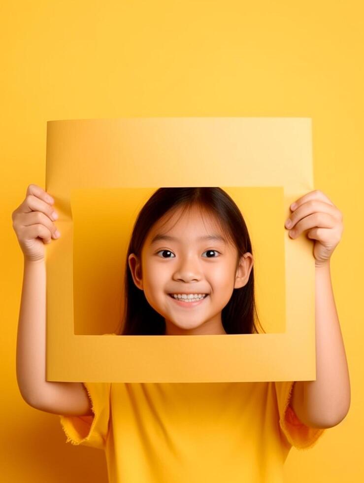 Elegant Girl's Hands Holding Paper Frame photo