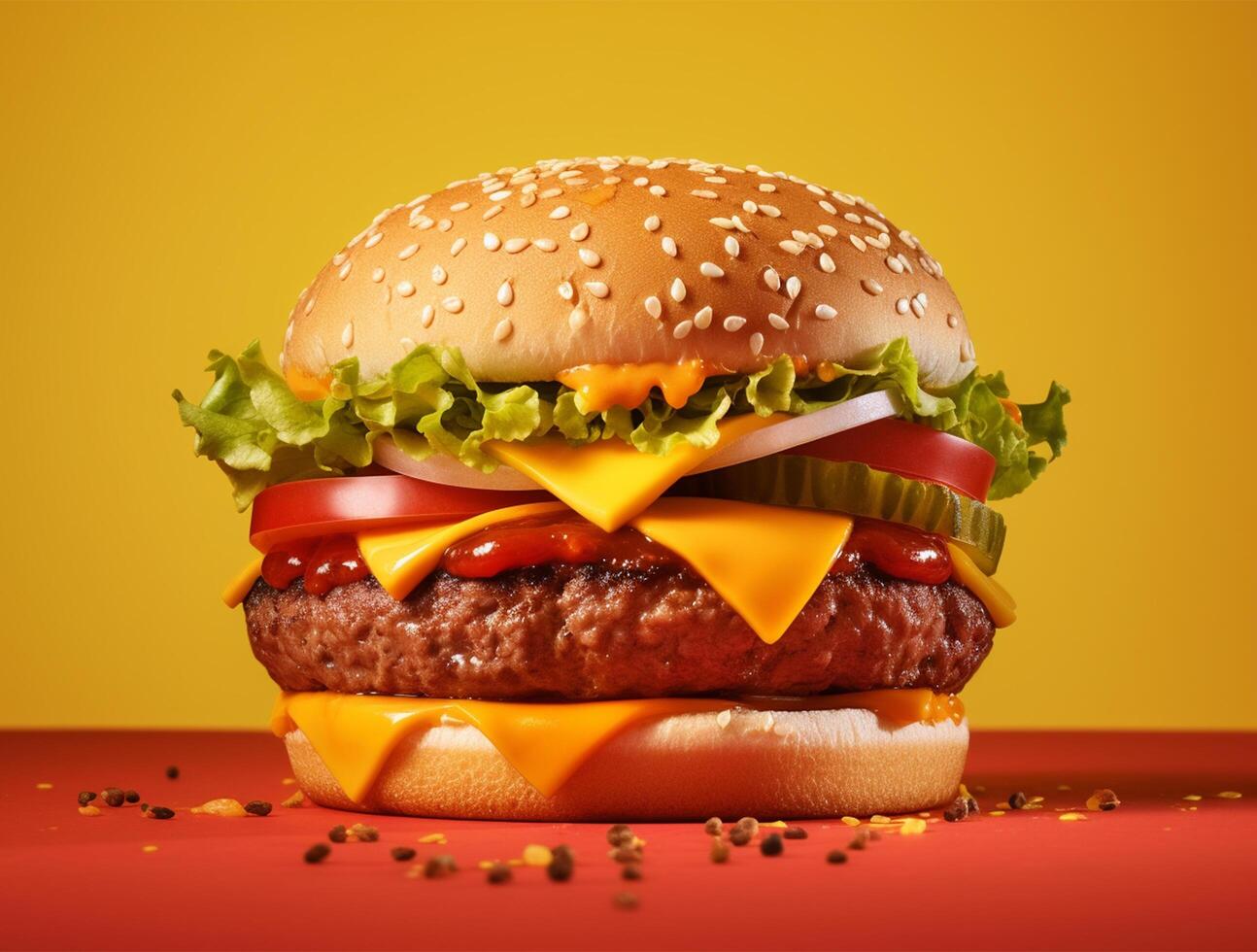 Front view tasty meat burger with cheese and salad on dark background photo