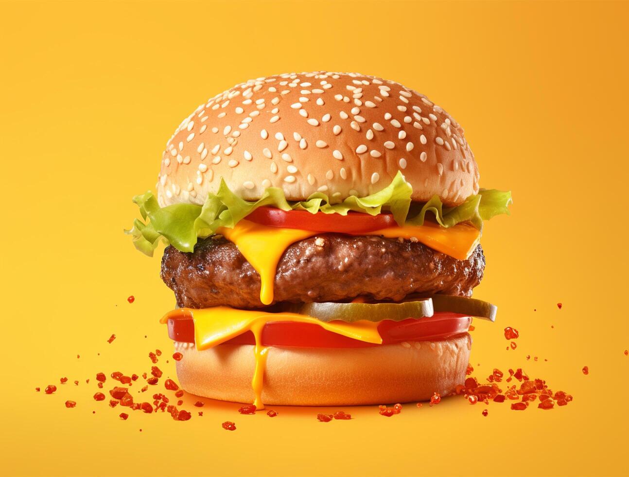 Front view tasty meat burger with cheese and salad on dark background photo