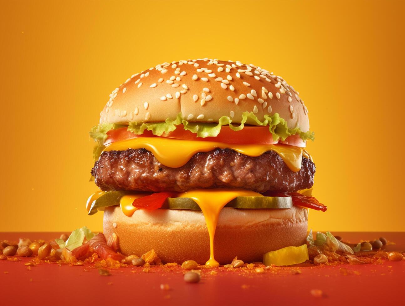 Front view tasty meat burger with cheese and salad on dark background photo