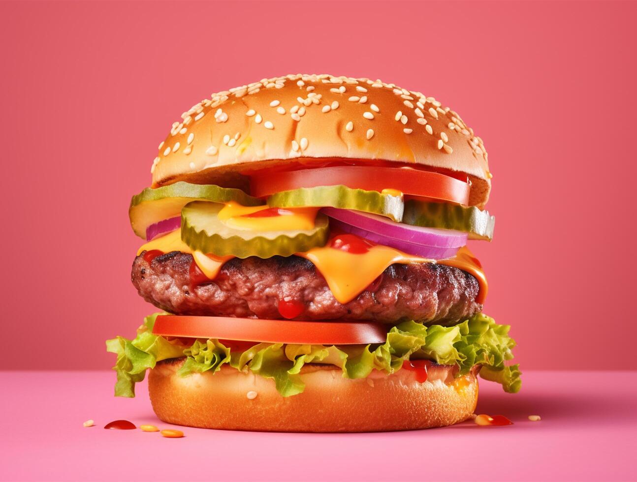 Front view tasty meat burger with cheese and salad on dark background photo