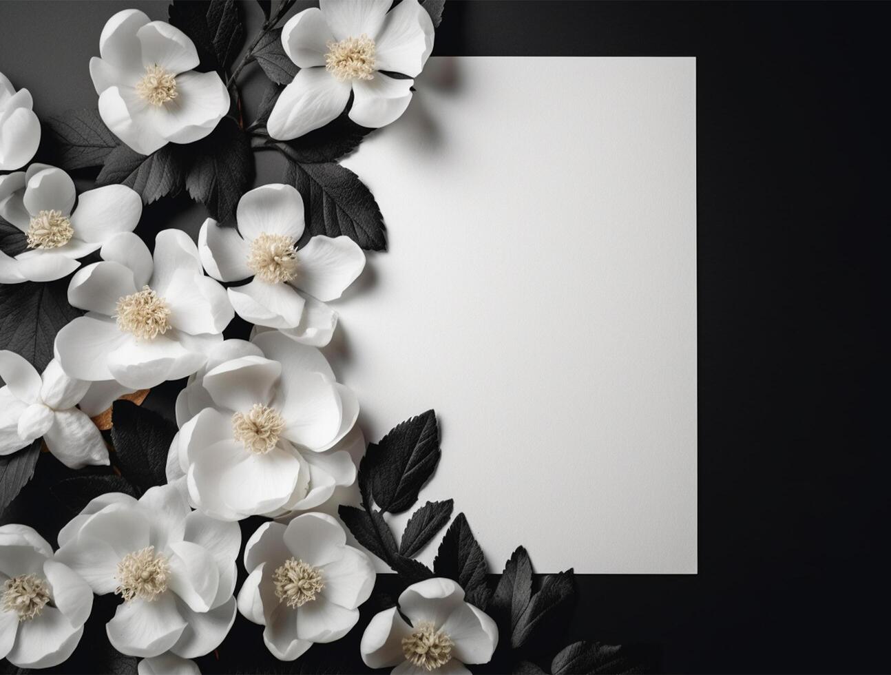 blanco papel con tropical hojas y flores plano poner, parte superior vista, Copiar espacio ai generado foto