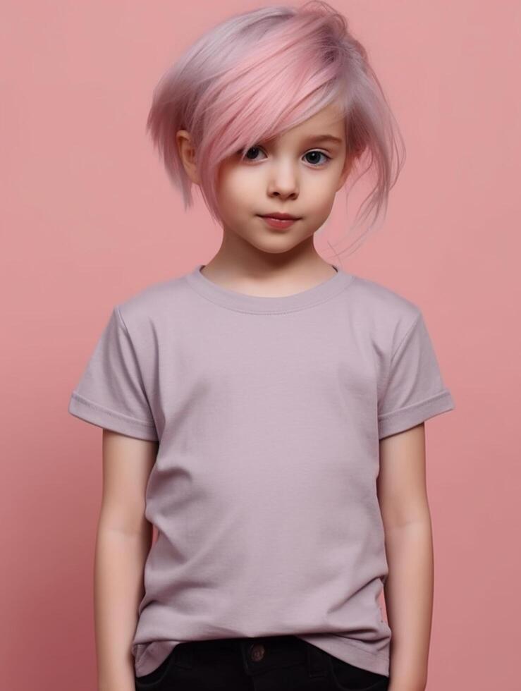 Girl wearing Grey T-Shirt for Mockup Design photo