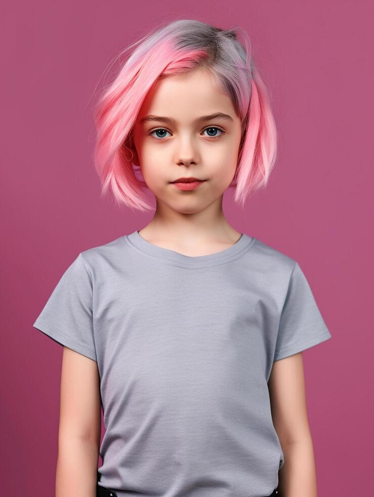 Girl wearing Grey T-Shirt for Mockup Design Ai generated photo