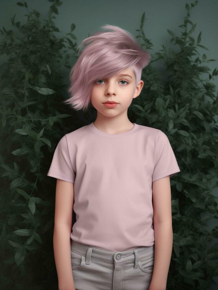 Girl wearing Grey T-Shirt for Mockup Design Ai generated photo